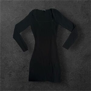 the kooples ribbed knit black mini dress long sleeve square neckline size small